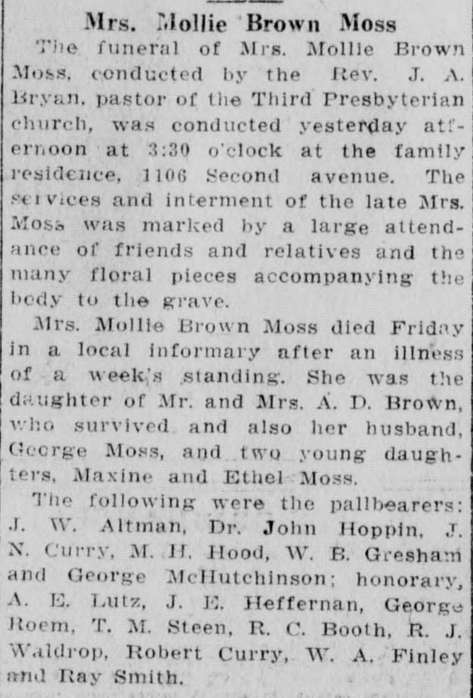 Mollie Brown Moss obituary